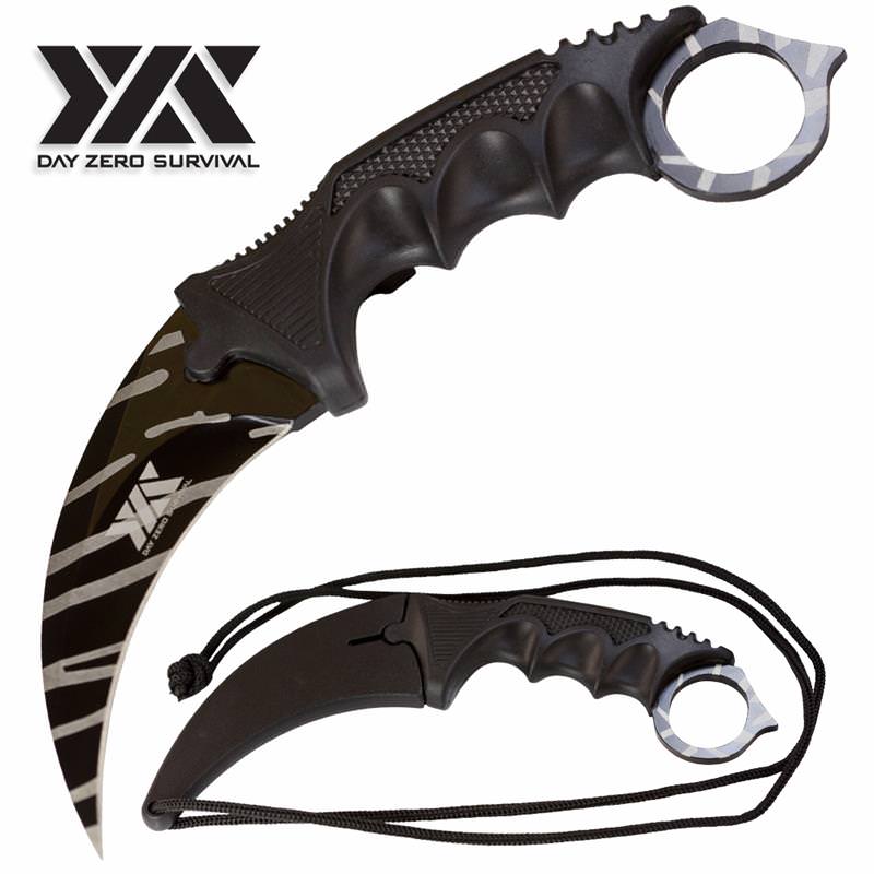 Day Zero Survival Tactical Combat Karambit Neck Knife Fixed Blade 7.5" - Tophatter's Army Products & Self Defense Collectible Weapons - Tophatter Daily Deals